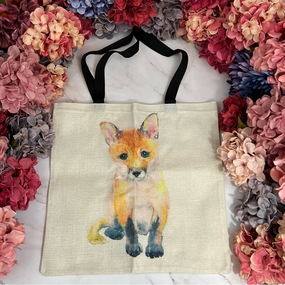 Eco-Friendly Brown & White Fox with Black Points Folding Tote Bag - Picture 2 of 13